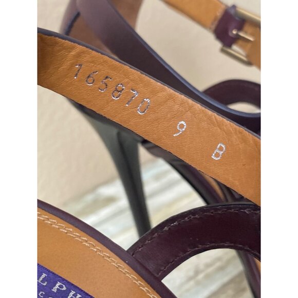 Ralph Lauren Collection Burgundy Leather Crisscross Strap Heels Sandals Sz 39 - Picture 9 of 15